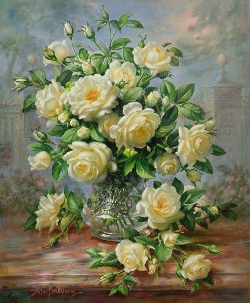 Princess Diana Roses in a Cut Glass Vase - оригинал