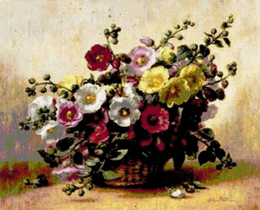 Hollyhocks in a Basket - предпросмотр