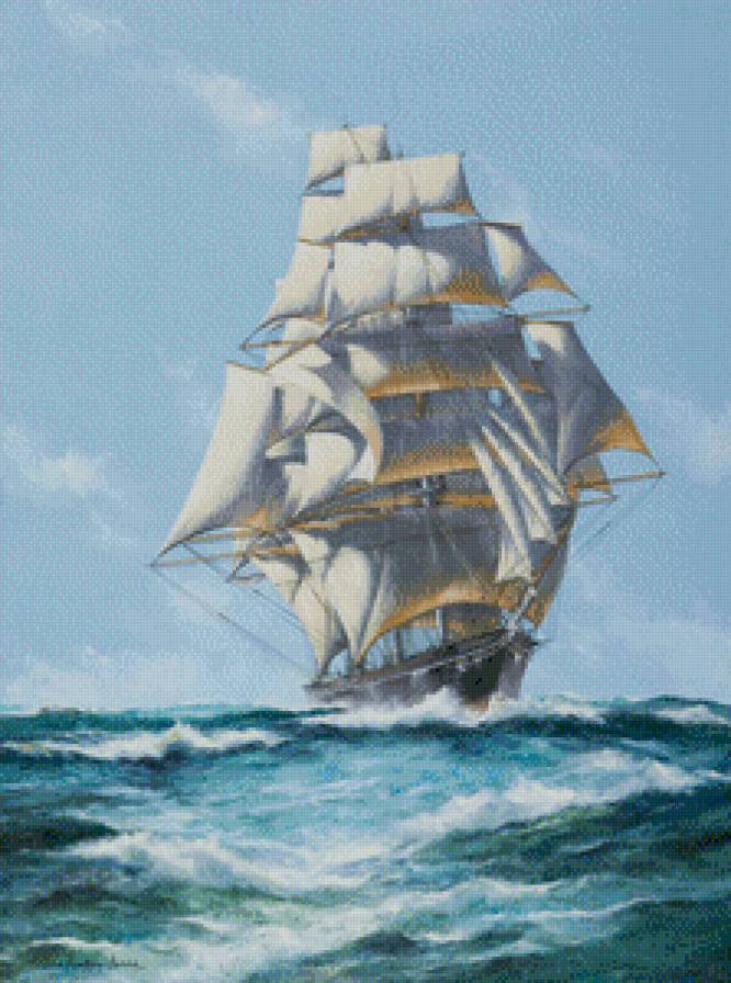 картина - море, парусник - предпросмотр