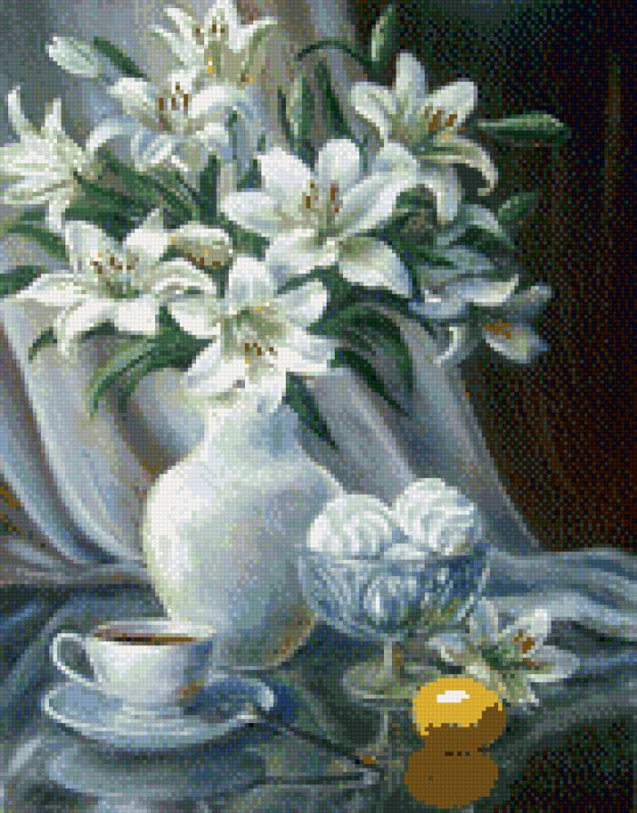 Лилии - натюрморт, букет, цветы - предпросмотр