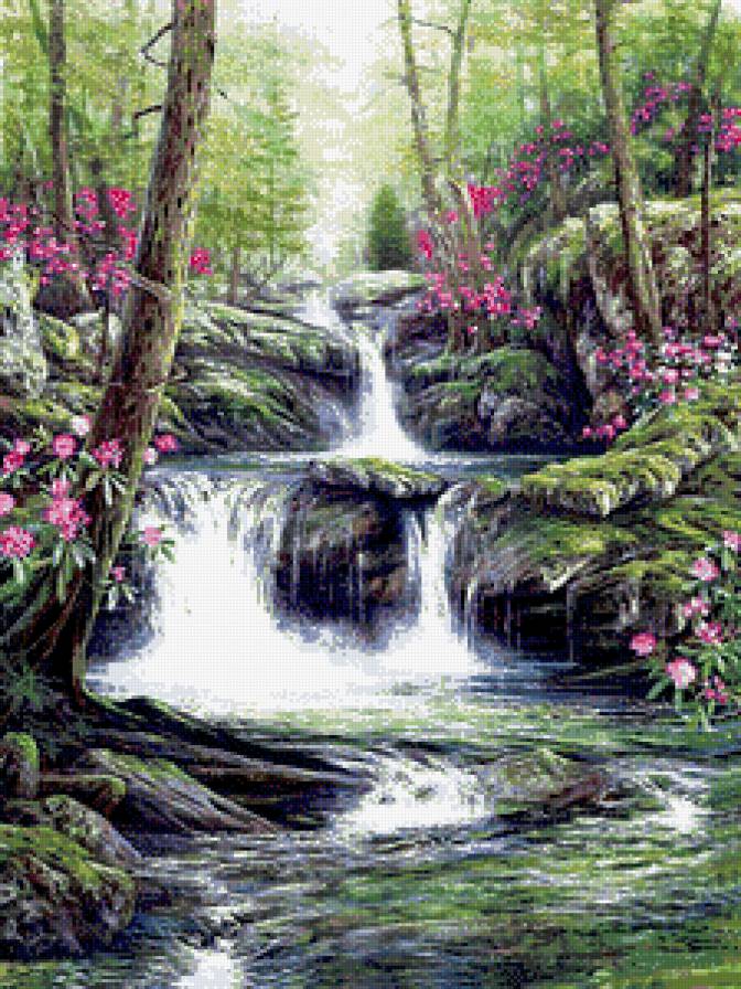 водопад в лесу - лес, природа, водопад, пейзаж - предпросмотр