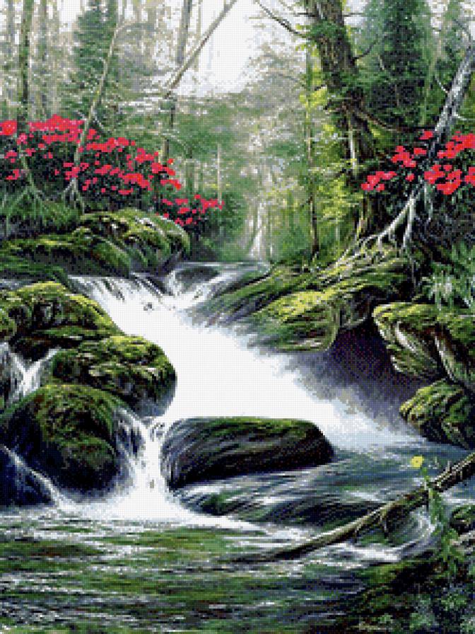 водопад в лесу - водопад, лес, природа, пейзаж - предпросмотр