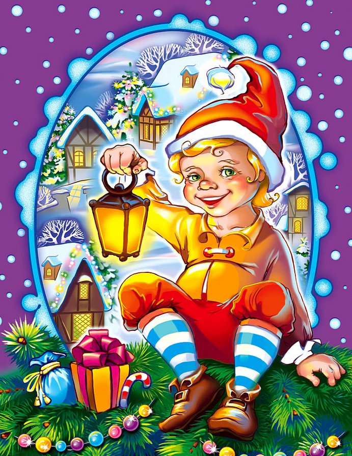 Рождественский гном - зима, елочка, фонарик, рождество, подарки, праздник, гном - оригинал