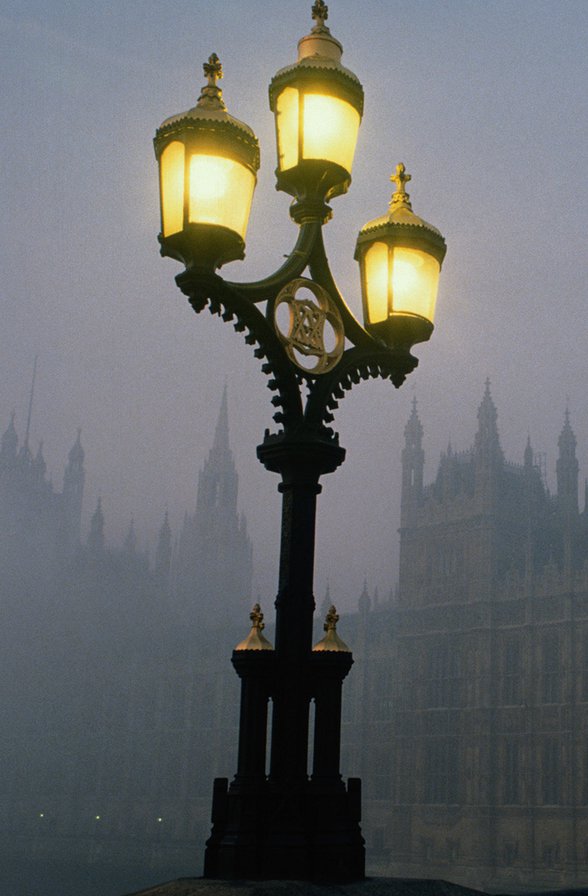 фонарь - туман, фонарь, город, вечер - оригинал