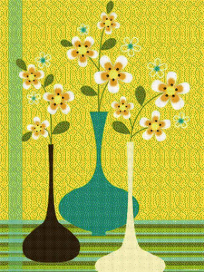 триптих цветы в вазах ч.1 - триптих, картина, картины - предпросмотр