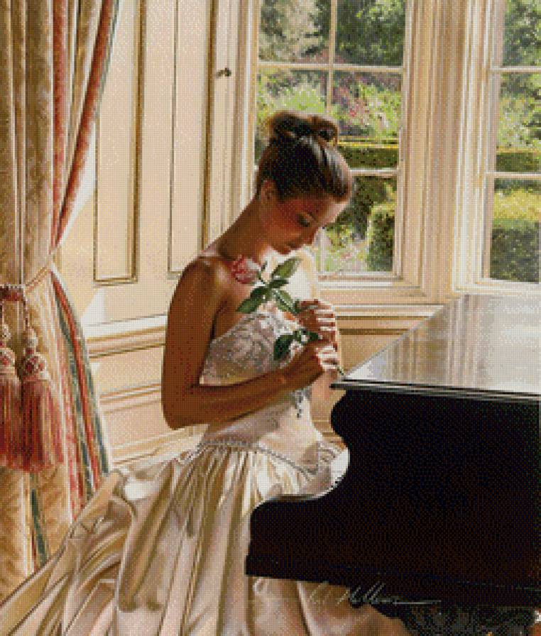 Девушка у рояля - музыка, девушка, картина, молодость, рояль - предпросмотр
