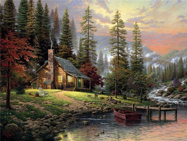 На берегу - река, пейзаж, дом - оригинал