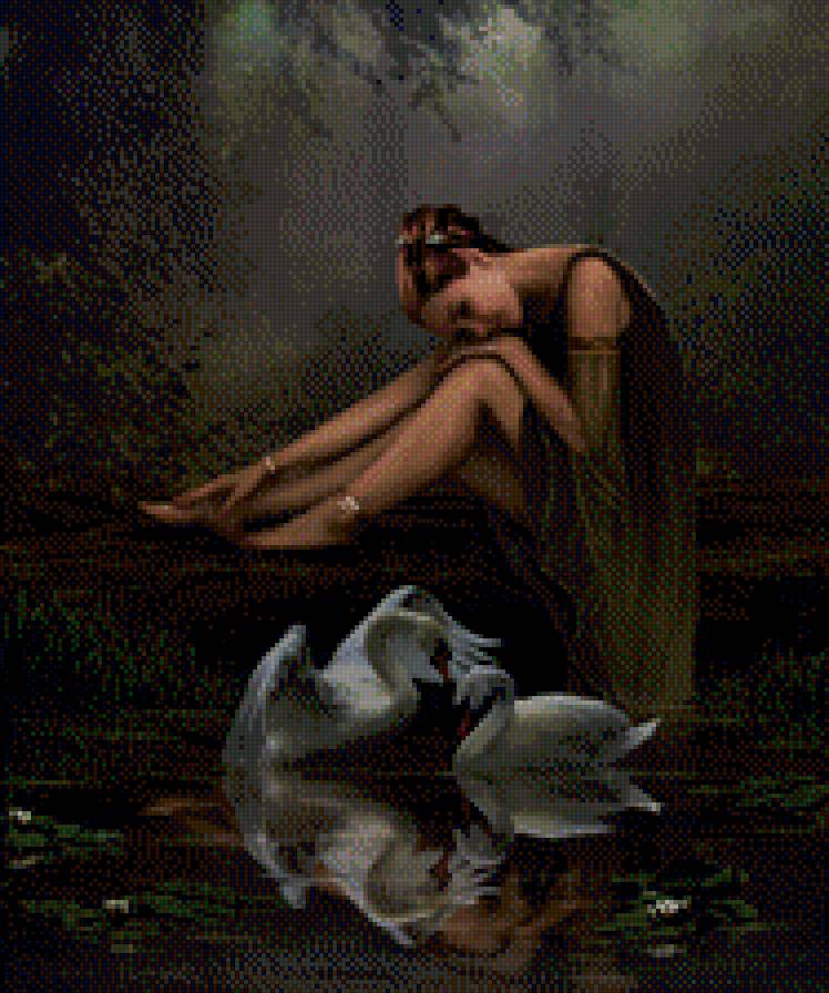 нимфа - девушка, лес, миф, лебеди - предпросмотр