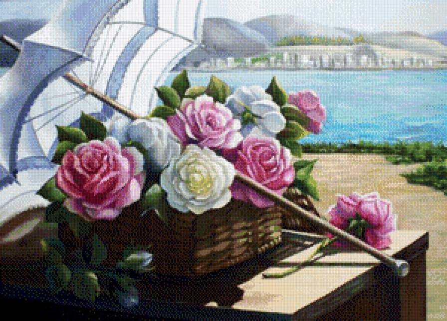 пейзаж с розами - картина цветы - предпросмотр