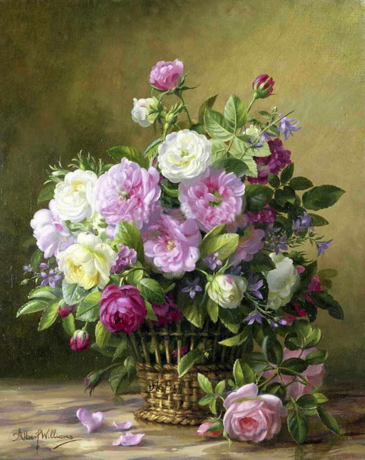 розы в корзинке - картина, картины, цветы, натюрморт - оригинал