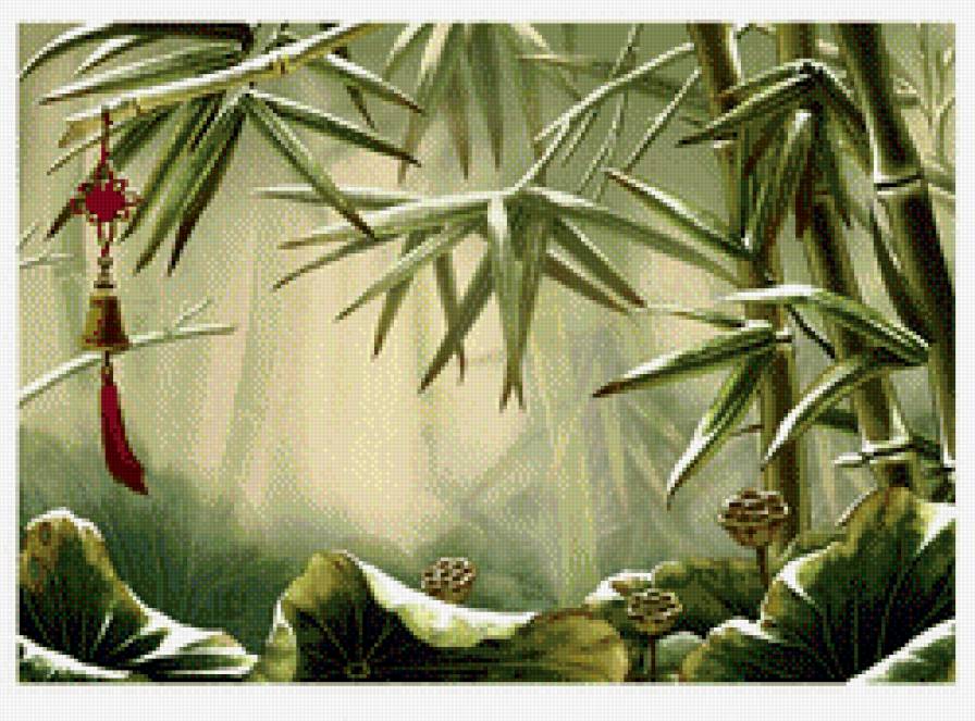 пано бамбук - лотосы, пано, природа, восток, бамбук - предпросмотр