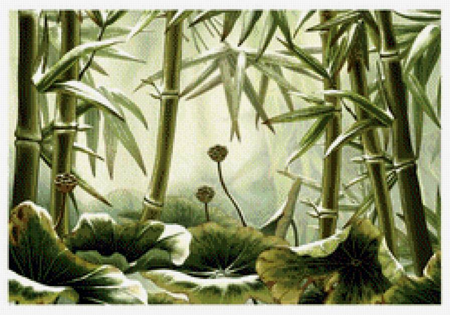 пано бамбук-2 - природа, лотосы, бамбук, восток, пано - предпросмотр