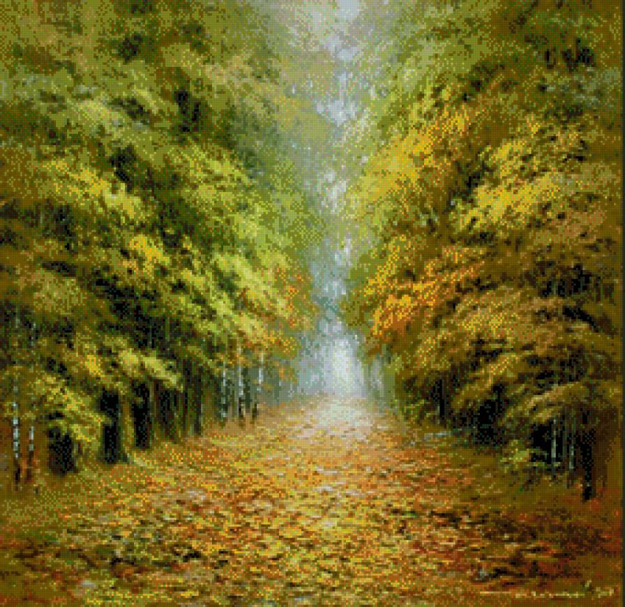 Oleg Tokarew - jesien, pejzaz, brzozy, ziwopis - предпросмотр