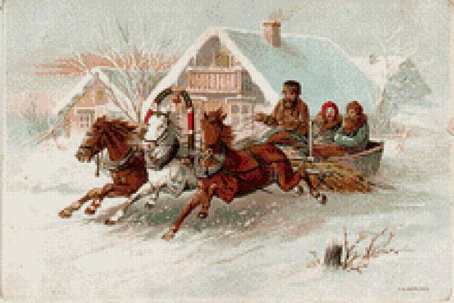 Тройка - зима, кони, снег - предпросмотр