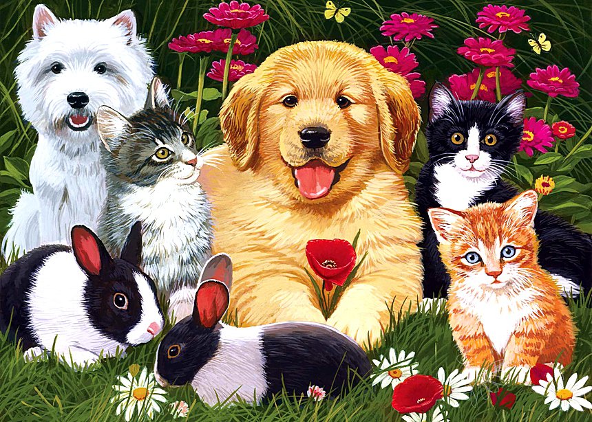 Домашние питомцы - кошки, кролики, животные, собаки - оригинал