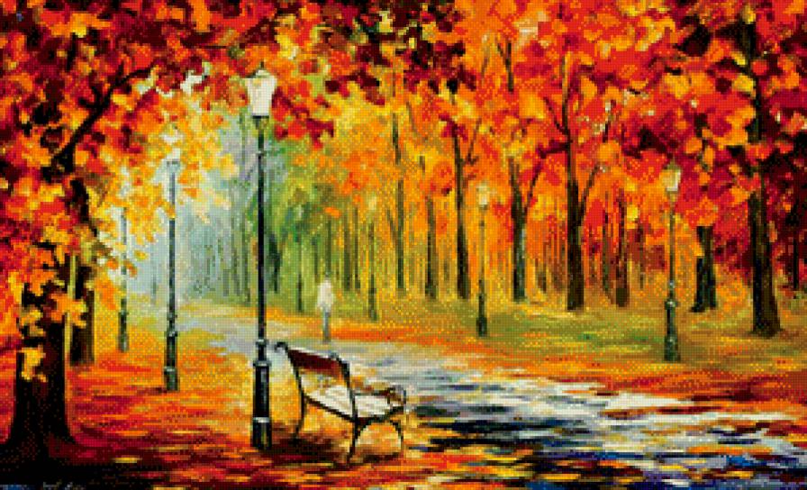 Парк осенью. Афремов. - картина, осень, лавочка, живопись, парк - предпросмотр
