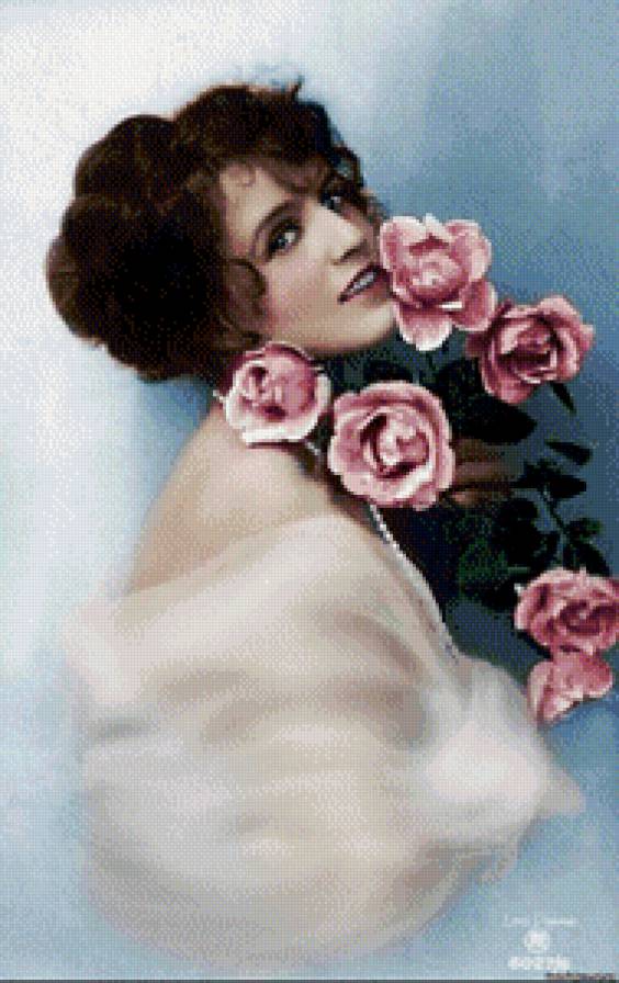 Девушка с букетом роз - дама, девушка, красавица, розы - предпросмотр