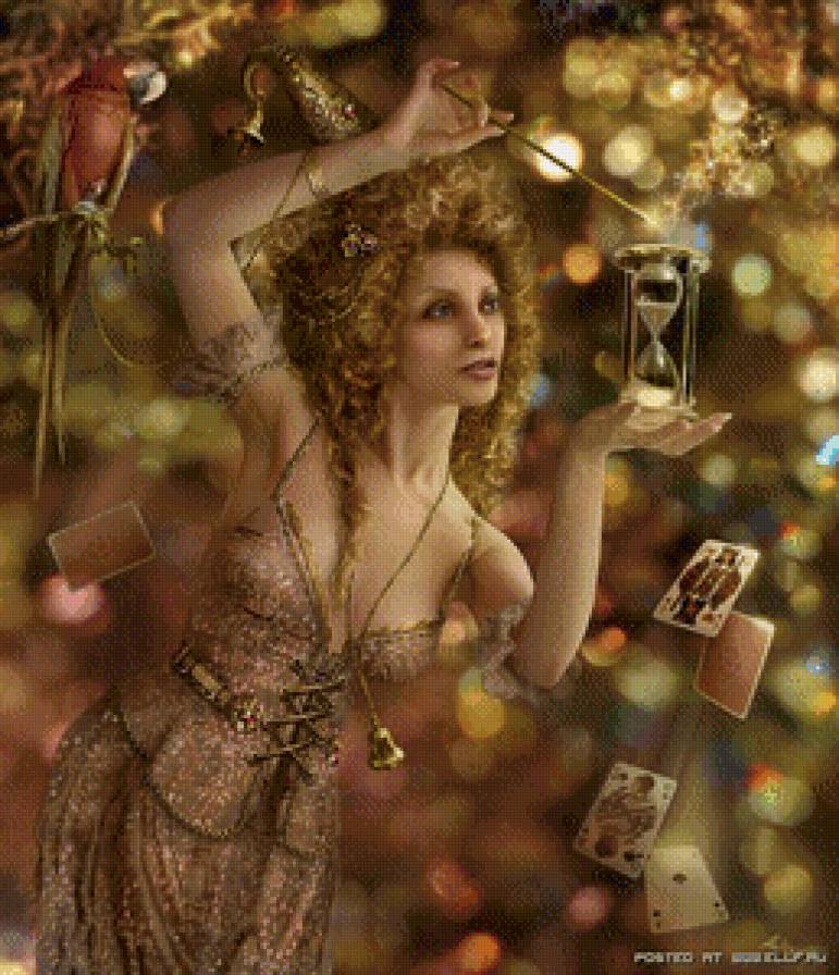 волшебница - портрет, часы, девушка, волшебная палочка, карты, люди, человек, лицо - предпросмотр