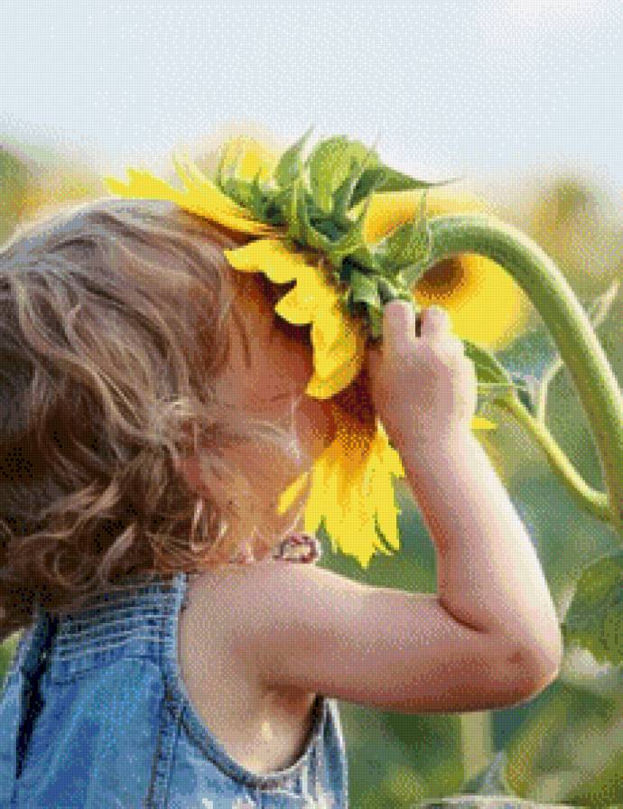 Девочка с подсолнухом - подсолнух, ребенок, девочка - предпросмотр