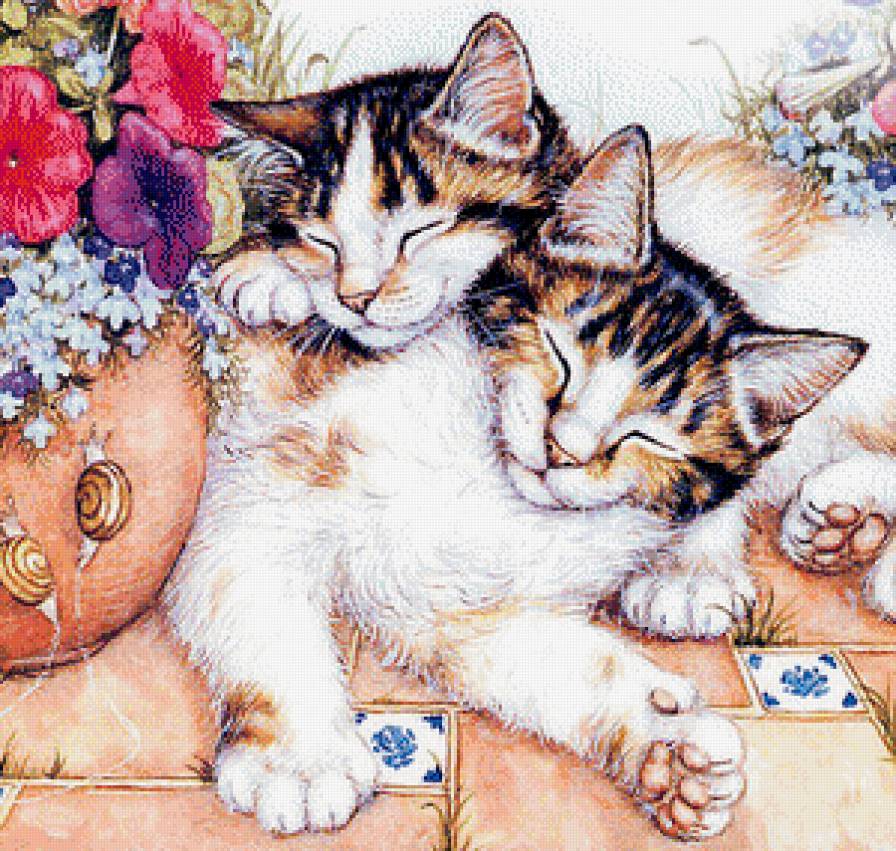 Пушистый сон - сон, животные, цветы, котята, кошки - предпросмотр