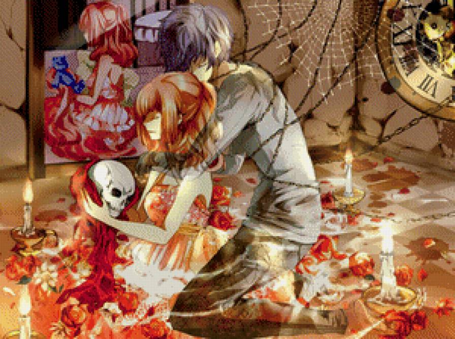 Я люблю тебя - объятия, девушка, череп, аниме, парень - предпросмотр