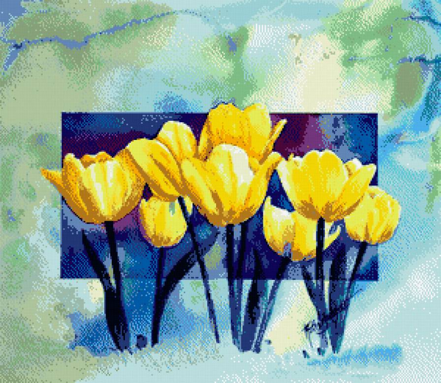акварель - тюльпаны, желтые, тюльпан - предпросмотр