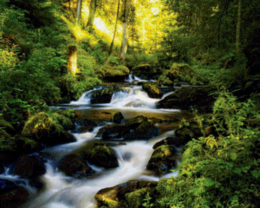 Green Forest Running Water Landscape - природа, лес, река, вода, лето - предпросмотр