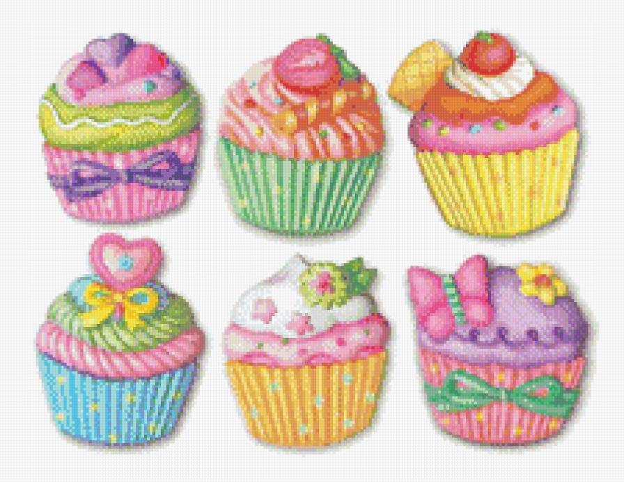 Мини-вышивки "Сладости" - чай, пироженые, панно, сладости, cupcakes, еда, мини-вышивки - предпросмотр