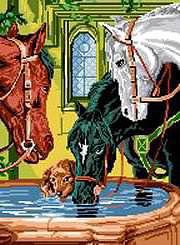 водопой - собака, животные, кони - оригинал