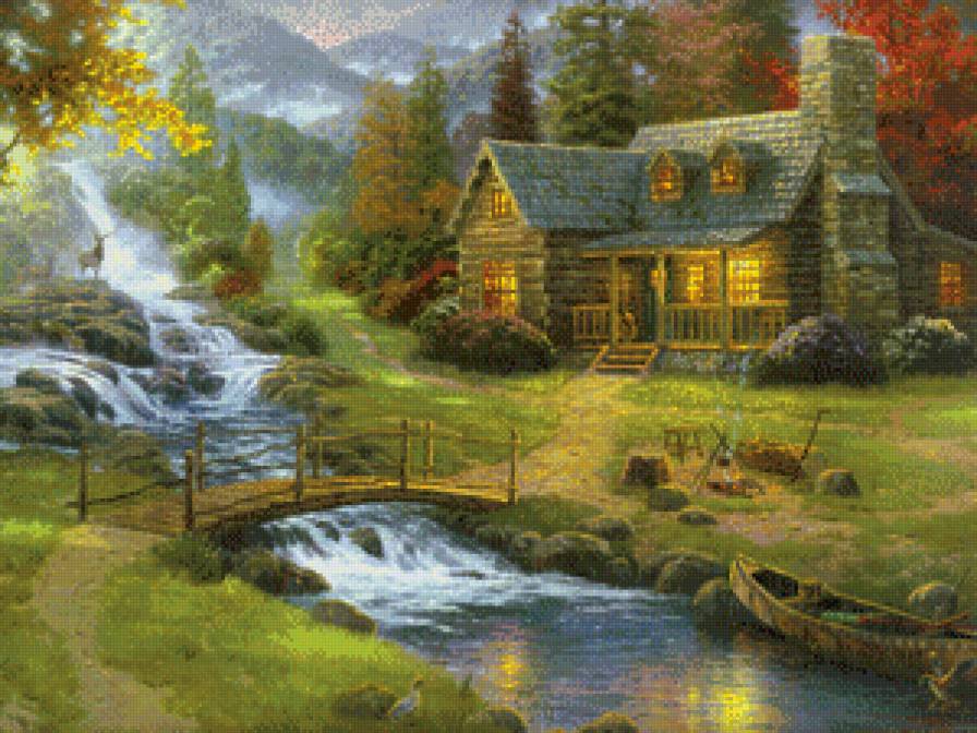 Лесной дом - река, пейзаж, дом - предпросмотр