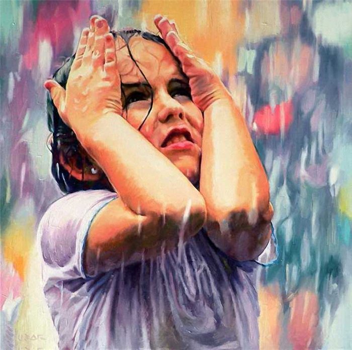 "Deszcz" - pejzaz, dzieci, ziwopis, deszcz - оригинал