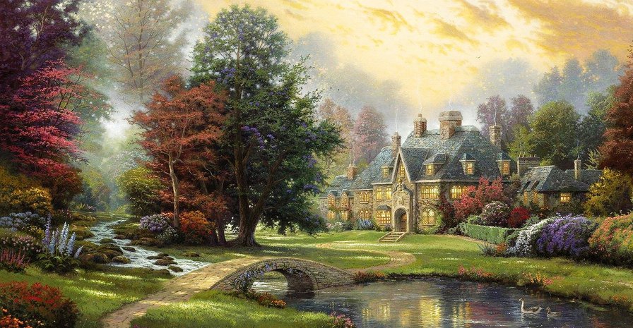 домик у реки - домик, природа, пейзаж, река - оригинал