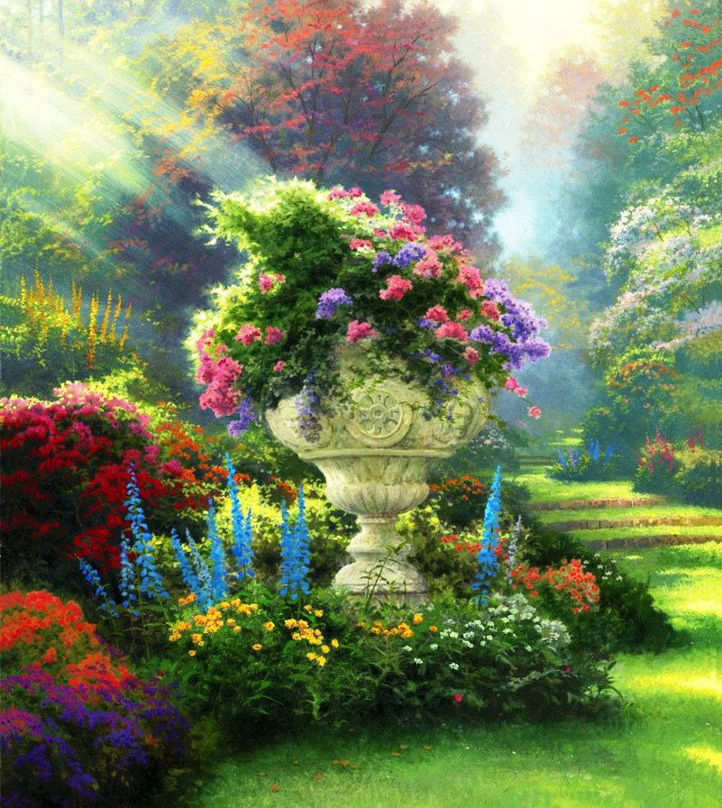 в саду - пейзаж, сад, цветы, деревья, природа - оригинал