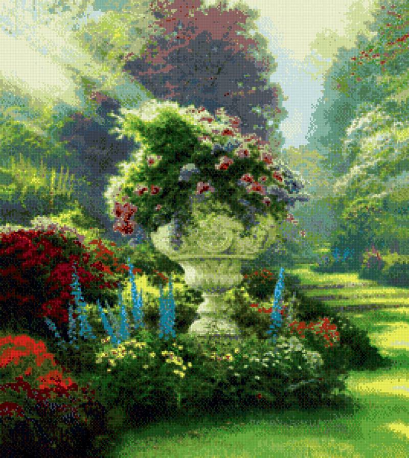 в саду - пейзаж, цветы, сад, деревья, природа - предпросмотр