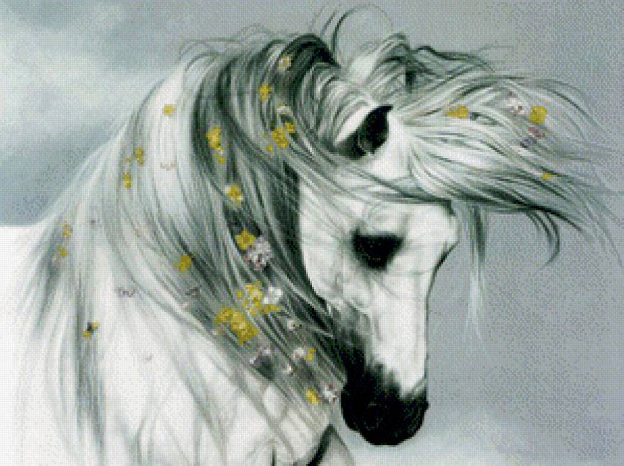 белая лошадь - животные, лошади, природа - предпросмотр