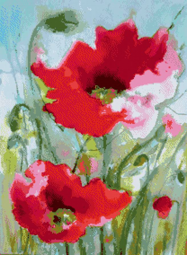 акварель - маки, красные - предпросмотр