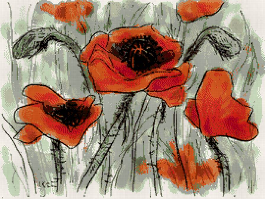 акварель - маки, красные - предпросмотр