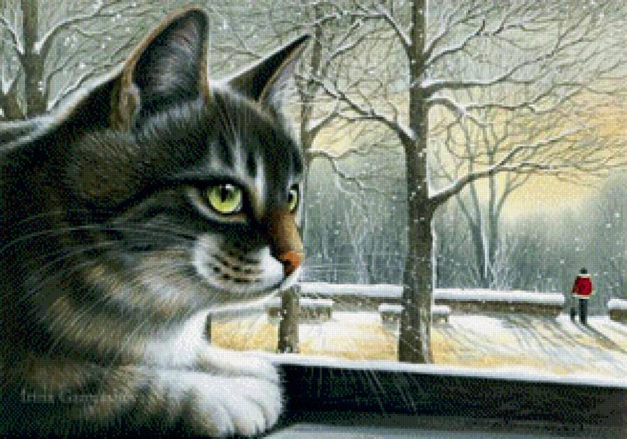 Зима за окном - pejzazh, zhivotnie - предпросмотр