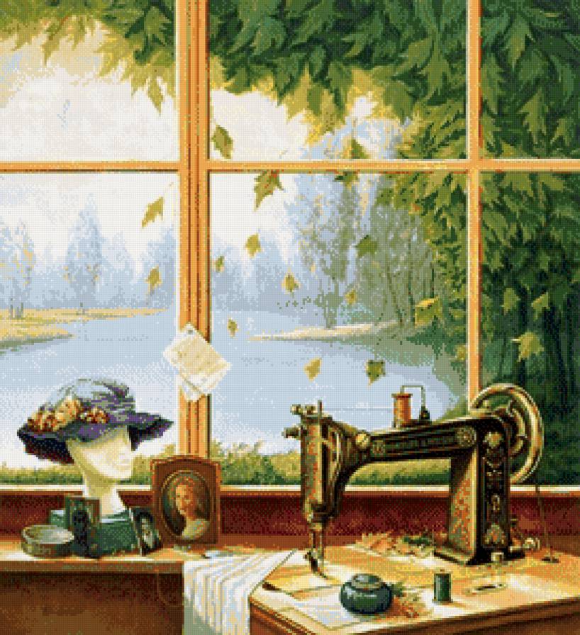 Стол рукодельницы - рукоделие, стол, окно, осень - предпросмотр