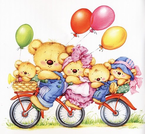 Дружная семейка - мишки, едем на велосипеде, шарики, семья - оригинал