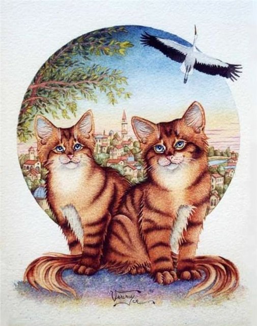 мир кошек - домашние животные, коты, кошки, картина - оригинал