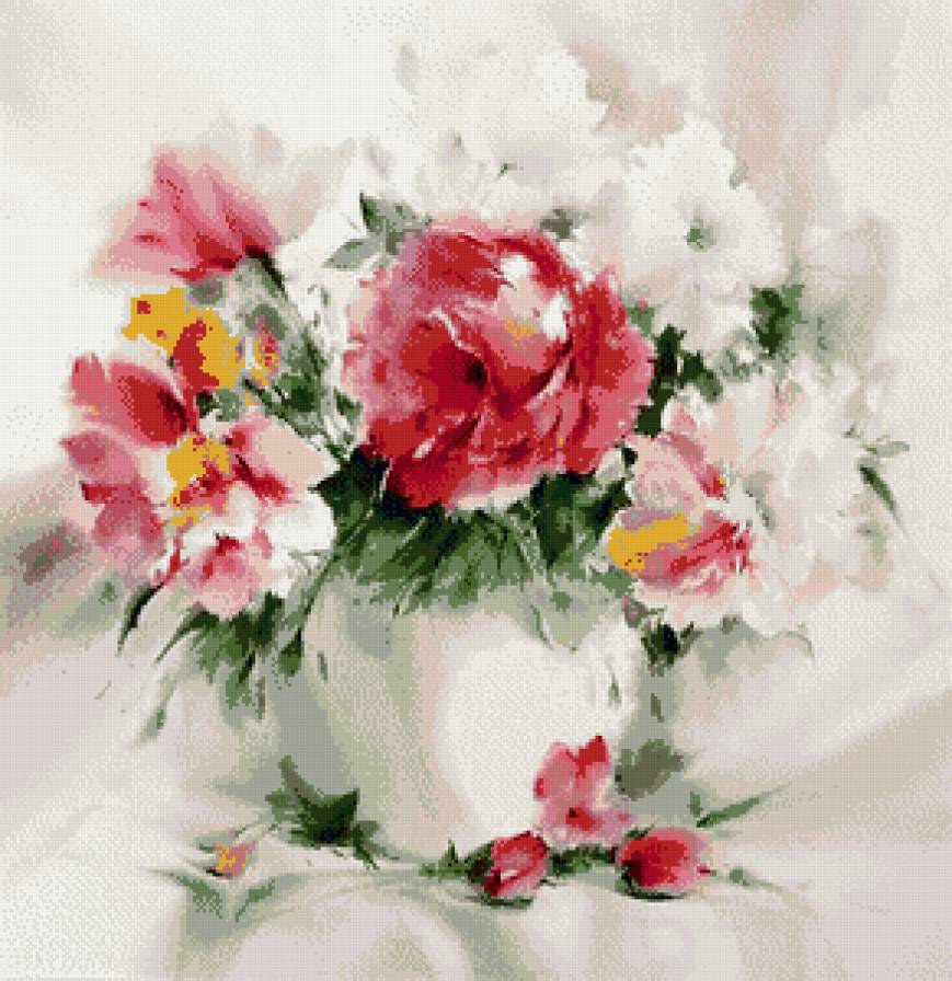акварель - цветы, ваза - предпросмотр