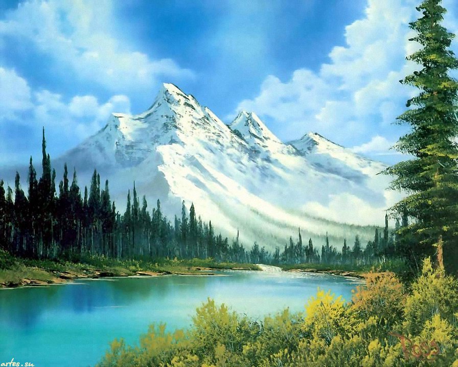 горный водопад - bob ross - оригинал