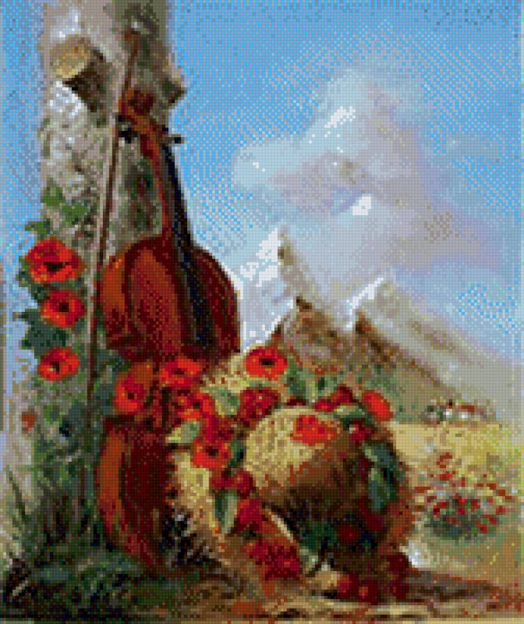 ПЕРВАЯ СКРИПКА - маки, пейзаж, цветы, скрипка - предпросмотр