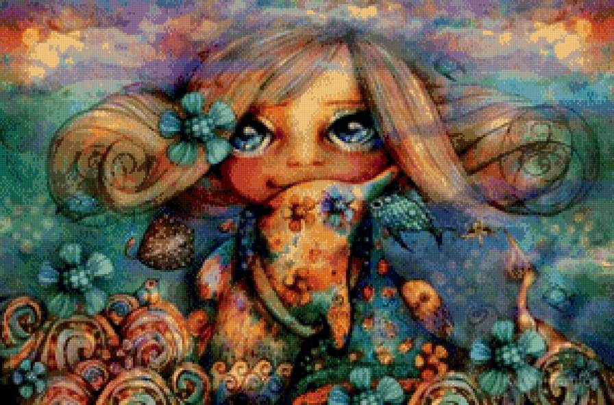 Фея маленькая девочка - глаза, фея, оригинальный рисунок, сложный фон - предпросмотр