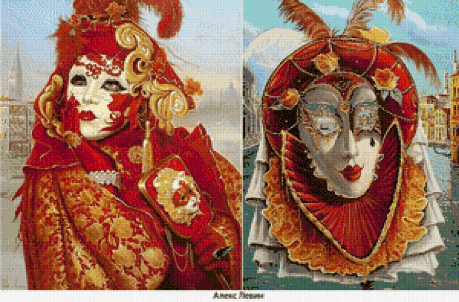 диптих венецианские дамы - картина, полиптих, картины, триптих - предпросмотр