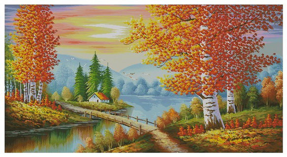Осень - березы, осень, лес, пейзаж, река, природа - оригинал