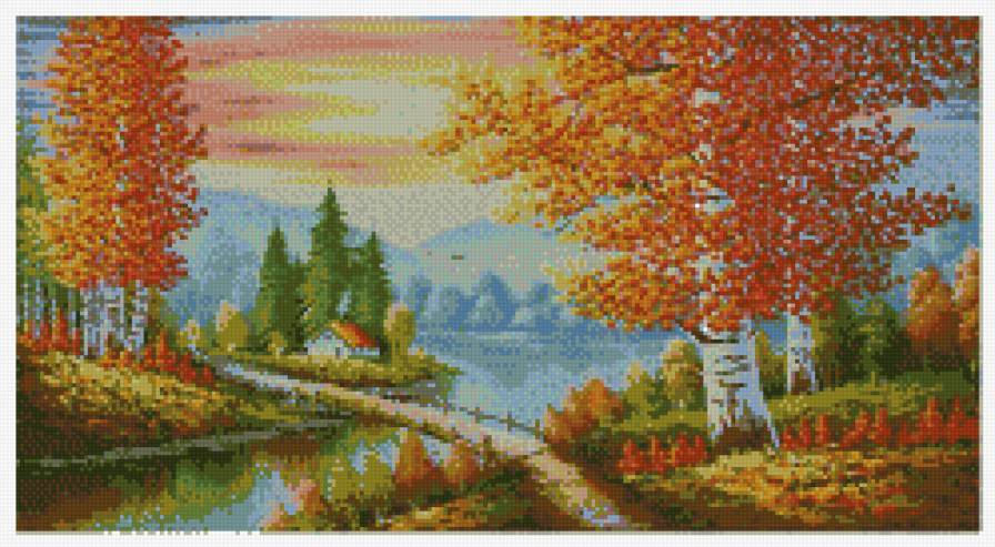 Осень - пейзаж, осень, река, березы, лес, природа - предпросмотр