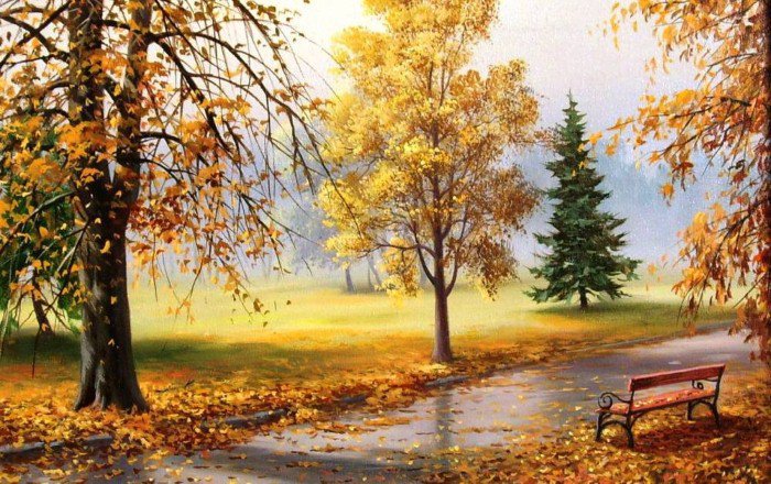 Осень со скамьей - пейзаж, природа, скамья, осень - оригинал