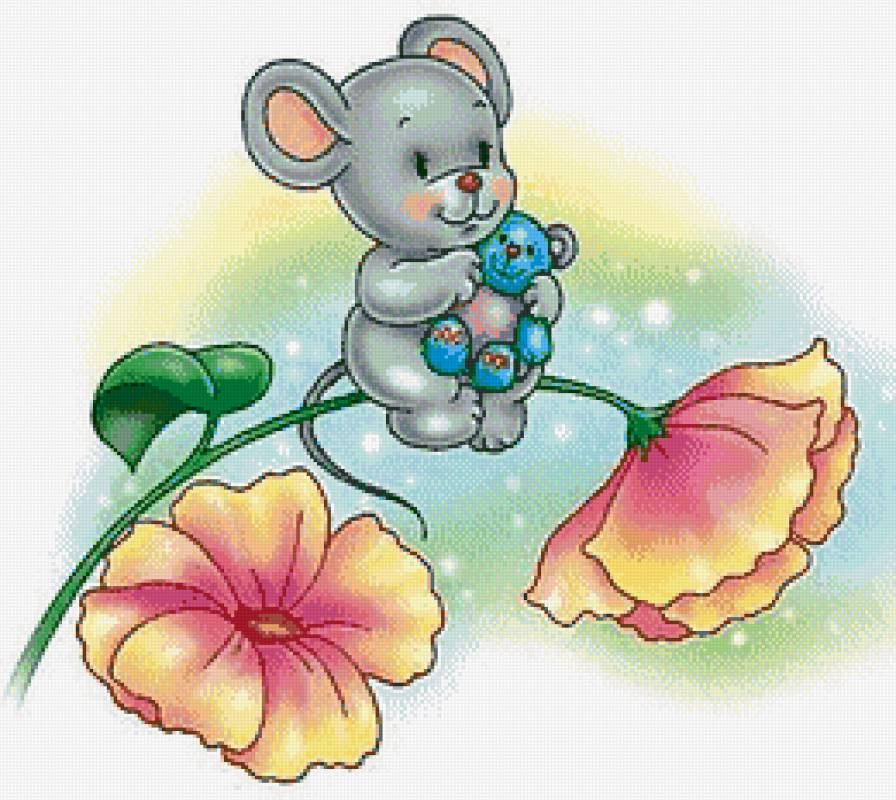 Мышонок - цветы, мышонок - предпросмотр